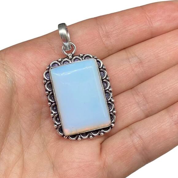 Opalite Necklace Pendant 925 Sterling Silver Overlay